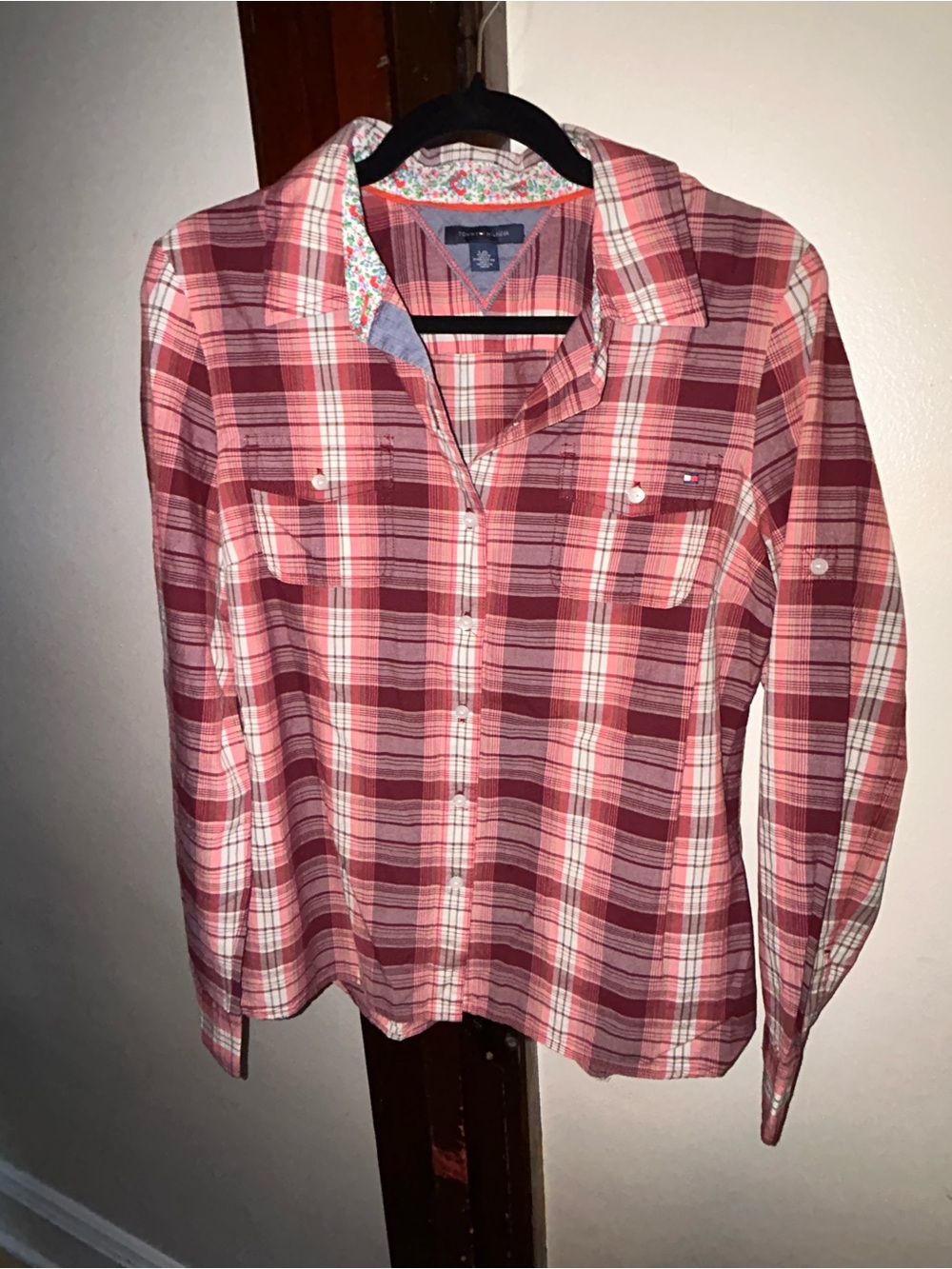 Tommy Hilfiger Pink and Red Plaid Button-Down Shirt